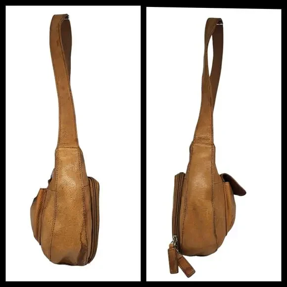 Vintage Fossil Purse Brown Tan Cognac Weathered Y2k 2000s Shoulder Boho Leather - Picture 3 of 16